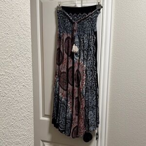 Bohemian Maxi Skirt with Black, Blue, and Red